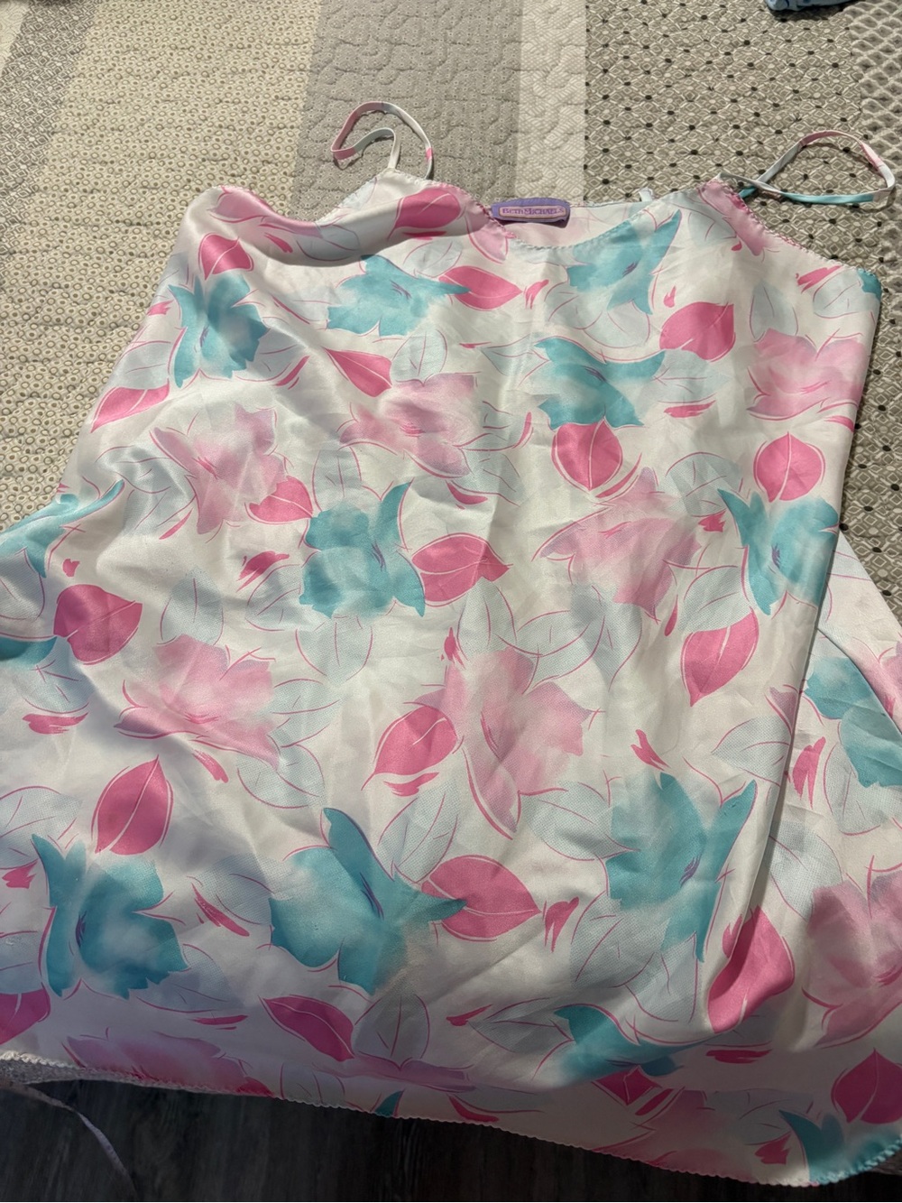 Vintage Floral Satin Slip night Dress - Pink & Aqua Print